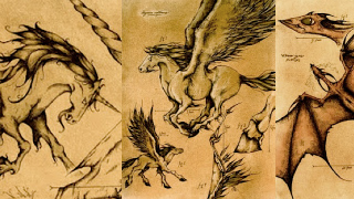 Mythological beasts, drawn in the style of old biology textbooks